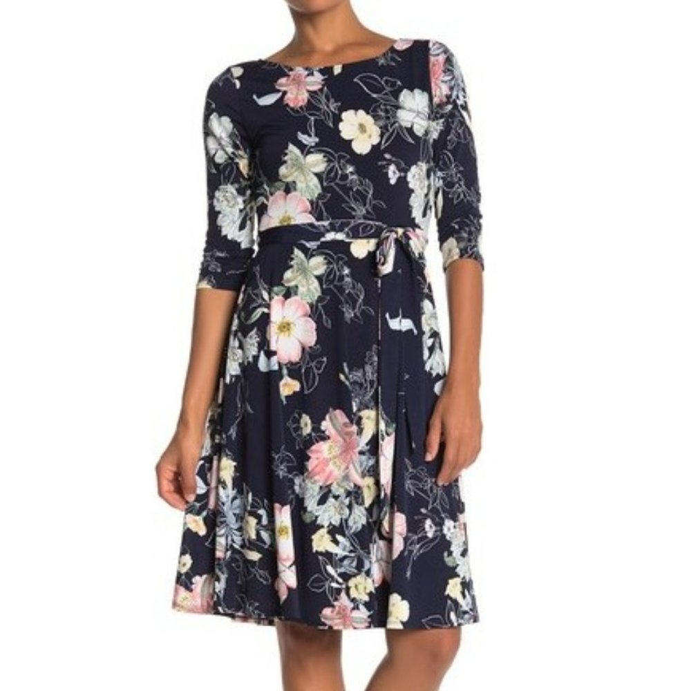NORDSTROM - West Kei Floral Tie Waist 3/4 Sleeve Dress, XS, NWT